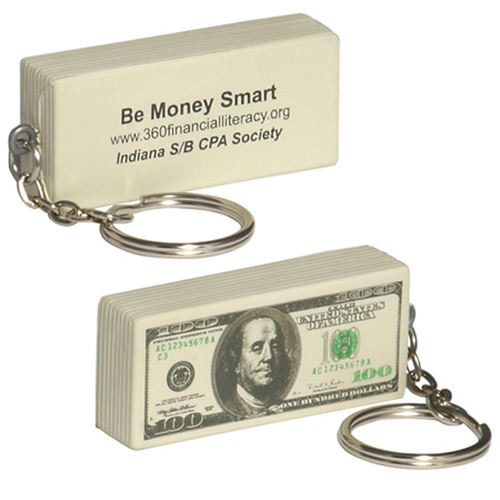 Promotional $100 Bill Key Chain Stress Reliever