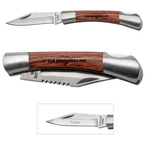 Promotional Small Rosewood Pocket Knife-Silver