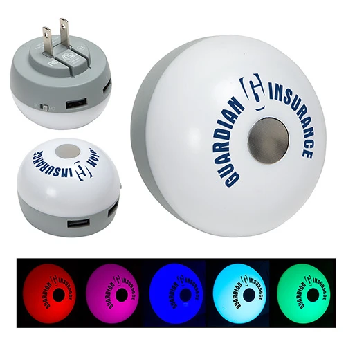 Promotional Color Changing Night Light with Dual USB Wall Charger