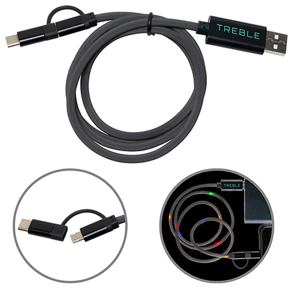 Promotional Treble 3-in-1 Light Up Charging Cable