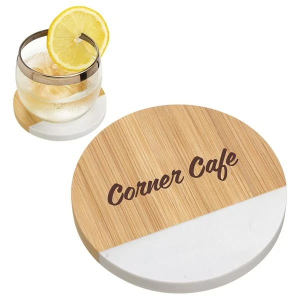 Promotional Bamboo/Marble Combo Coaster