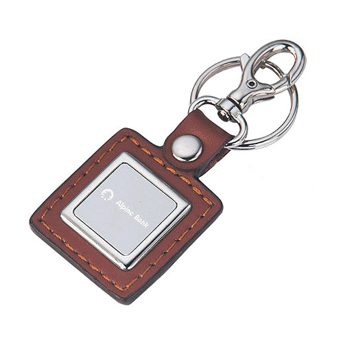 Promotional Leatherette and Chrome Key Ring - Square