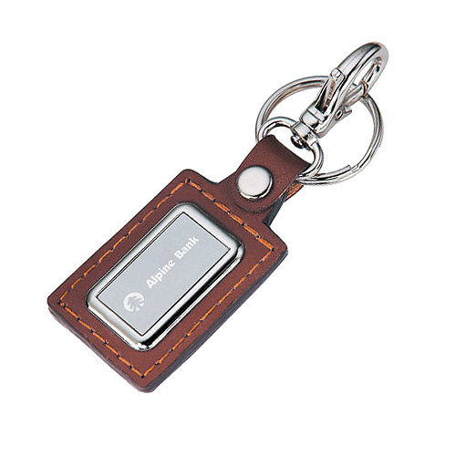 Promotional Leatherette and Chrome Key Ring - Rectangular