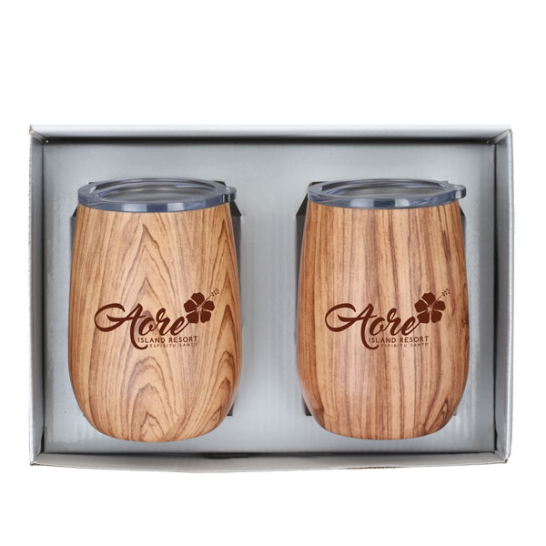 Promotional Timber Stainless Steel Wine Tumbler Gift Set