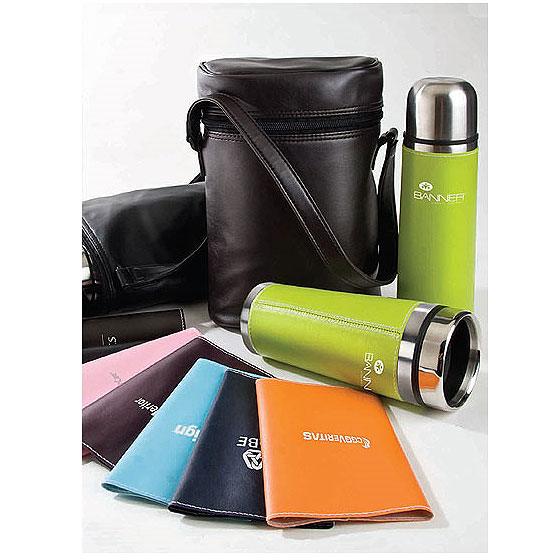 Promotional Leatherette Tumbler & Vacuum Bottle Set