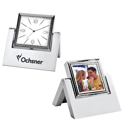 Promotional In-Line Rotating Silver Clock and Photo Frame