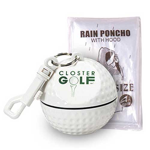 Promotional Rain Poncho in Golf Ball Sportsafe with Clip