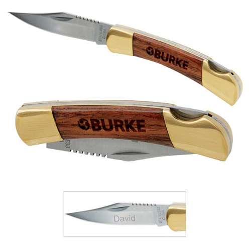 Promotional Small Rosewood Pocket Knife - Gold
