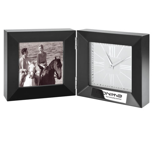 Promotional Stately Fold-Up Desk Clock & Photo Frame