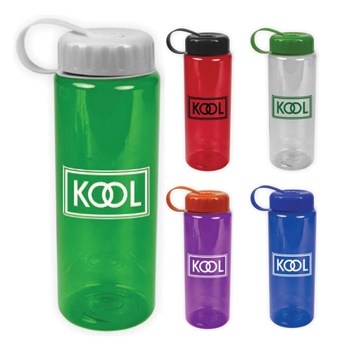 Promotional Transparent Bottle with Tethered Lid - 32oz - BPA Free