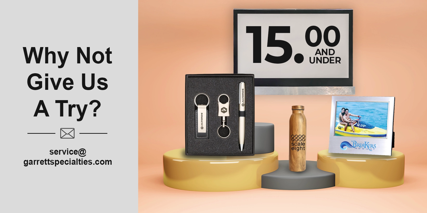 Business gifts under $15 including personalized promotional gifts for clients, employees, customer appreciation, recognition, holidays and corporate gift programs