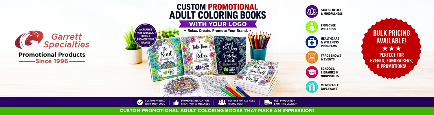 Custom adult coloring books for promotional events and wellness programs