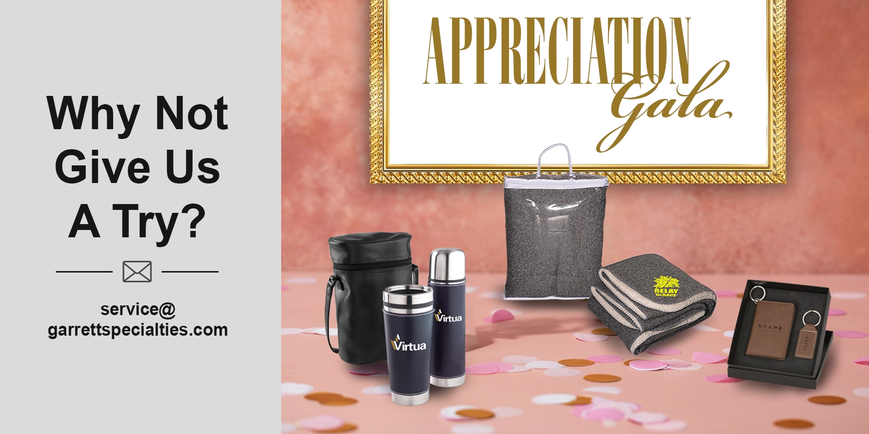 Appreciation gifts are practical everyday items, custom drinkware, plants, desk accessories, and gourmet treats
