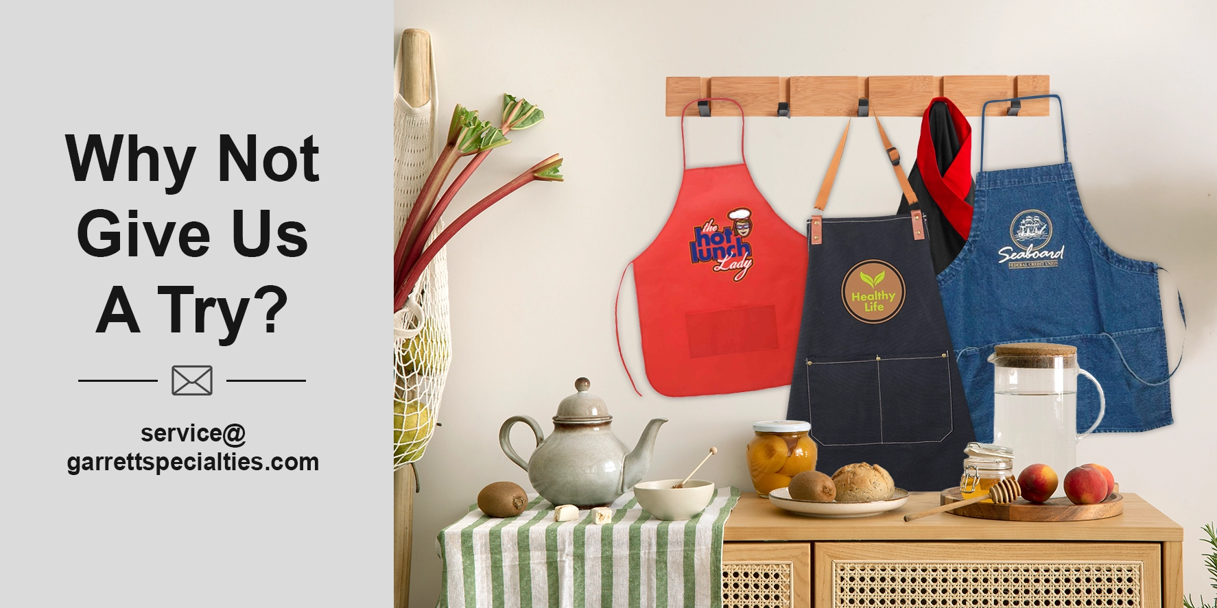Protect clothing from spills while spotlighting your brand with custom printed aprons, ideal for company picnics, trade shows, and corporate events