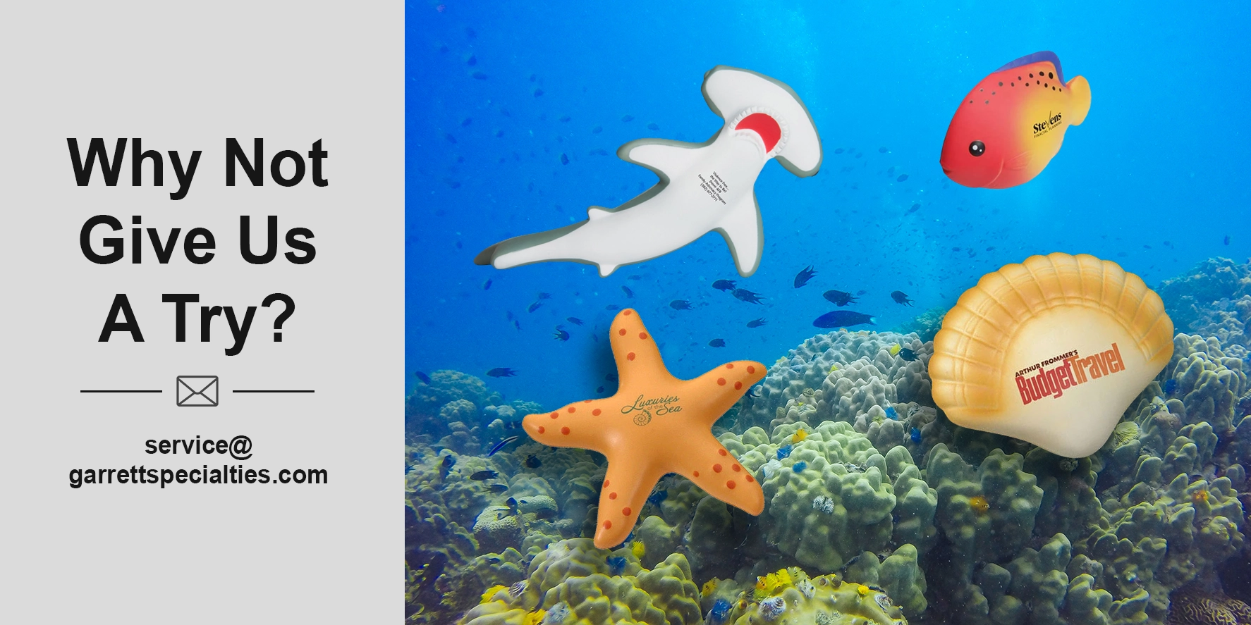 Popular Aquatic Sea Life Shapes & Styles Stress Balls Custom Marine Animals such as Sea turtles, tropical fish, clownfish, bass fish, sharks, dolphins, whales, and octopuses are ideal for aquariums, pet stores, marinas, and environmental campaigns