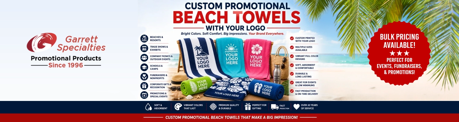 Custom beach towels and promotional resort towels printed with logo