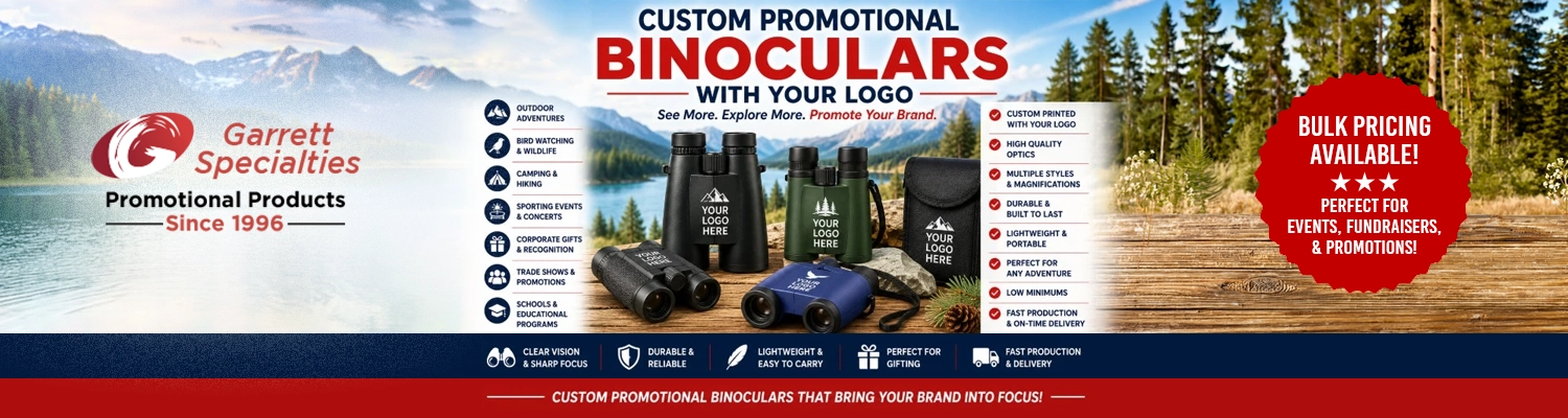 Promotional binoculars with your logo Custom binoculars for indoor and outdoor activites printed with your corporate logo