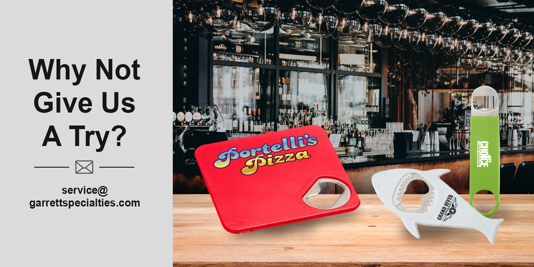 Custom bottle openers including personalized keychain, metal, plastic, wood and bamboo styles for business promotions, bars, restaurants, weddings and events