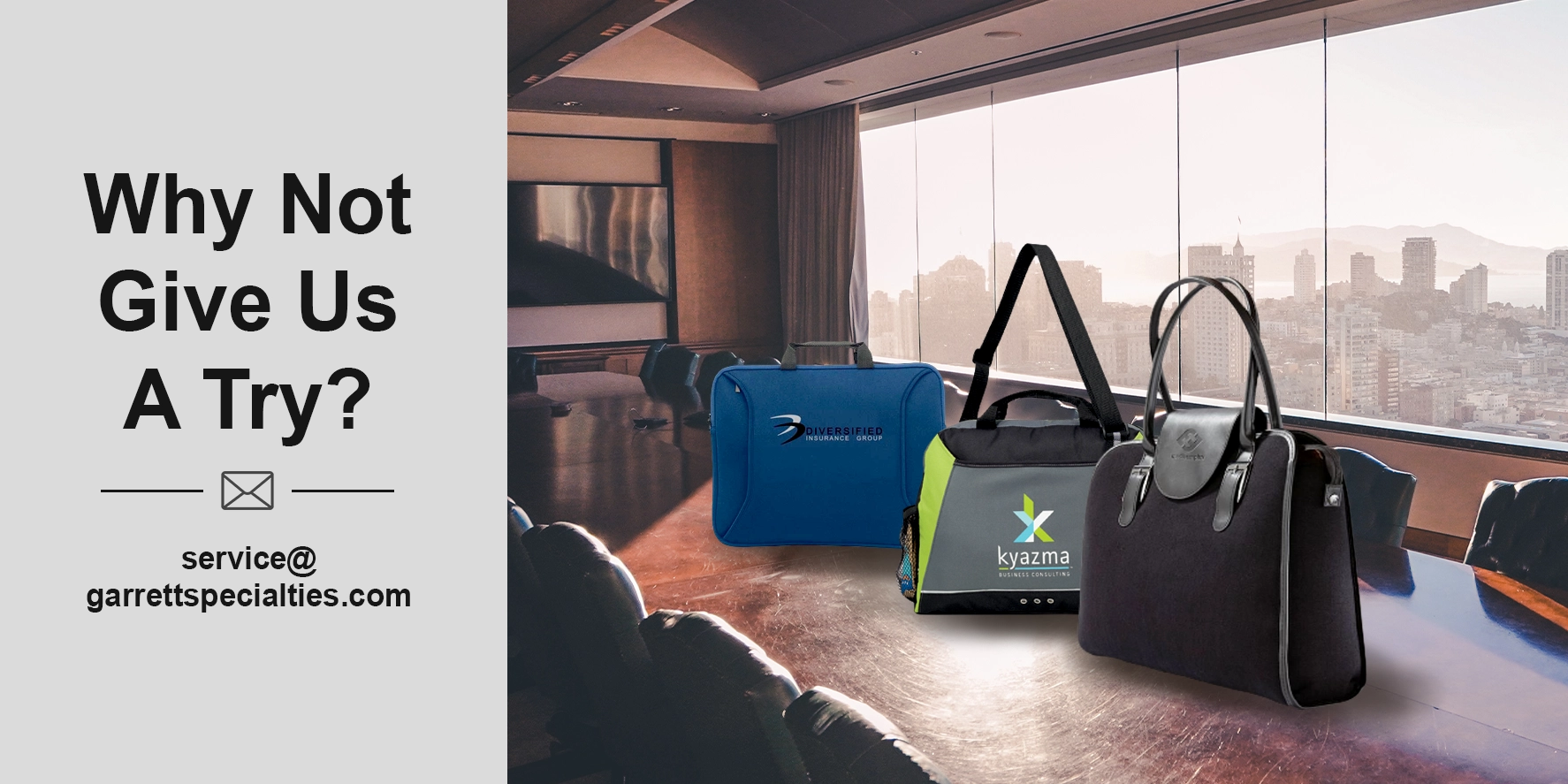 Custom business totes and personalized professional tote bags with company logos for employees, conferences, trade shows, recruiting and corporate events