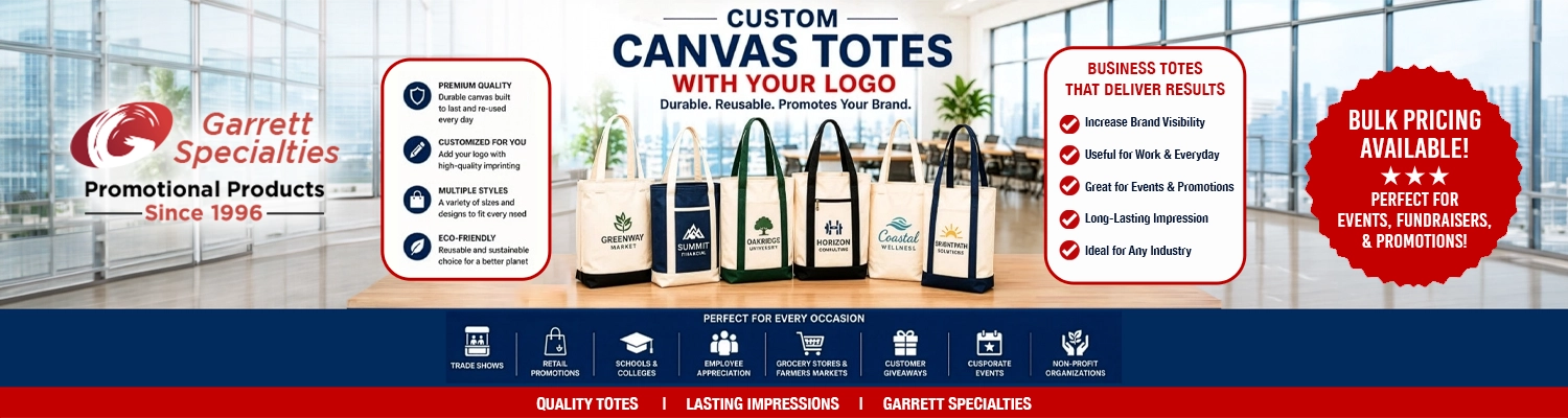 Custom canvas totes with logo including heavy duty cotton shopping bags multi compartment business totes and promotional grocery shoppers for retail giveaways and tradeshows