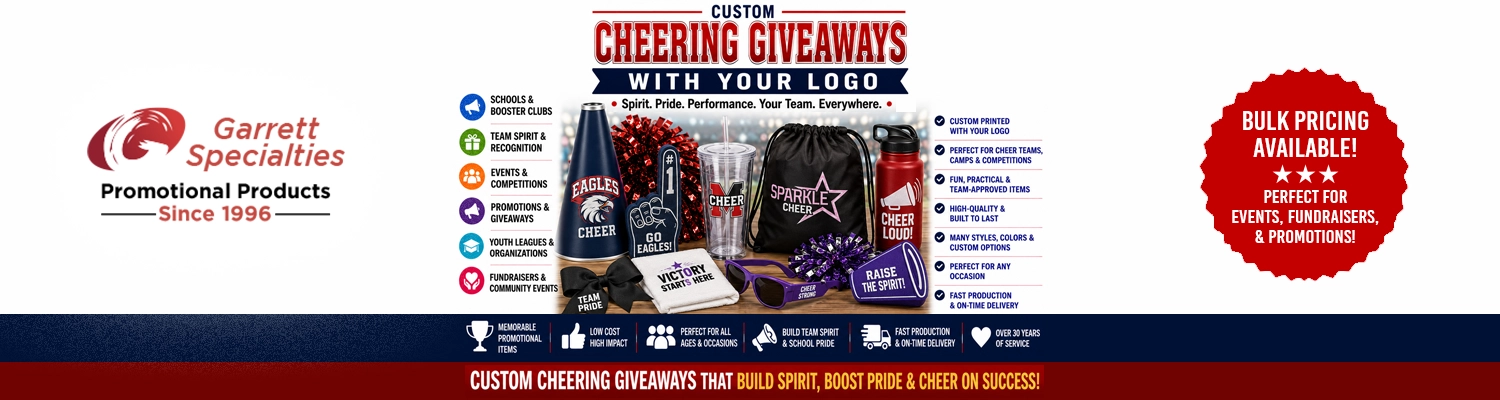 Custom cheering giveaways and personalized spirit items printed with logo