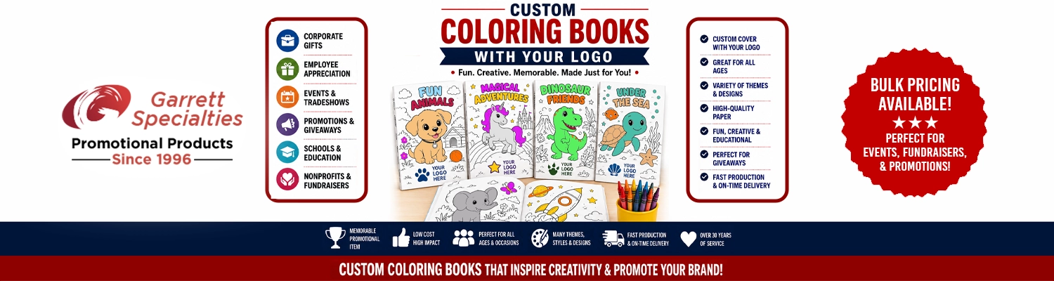 Custom promotional kids coloring books printed with logo