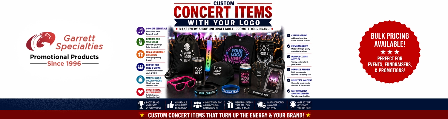 Custom concert items and festival promotional giveaways printed with logo
