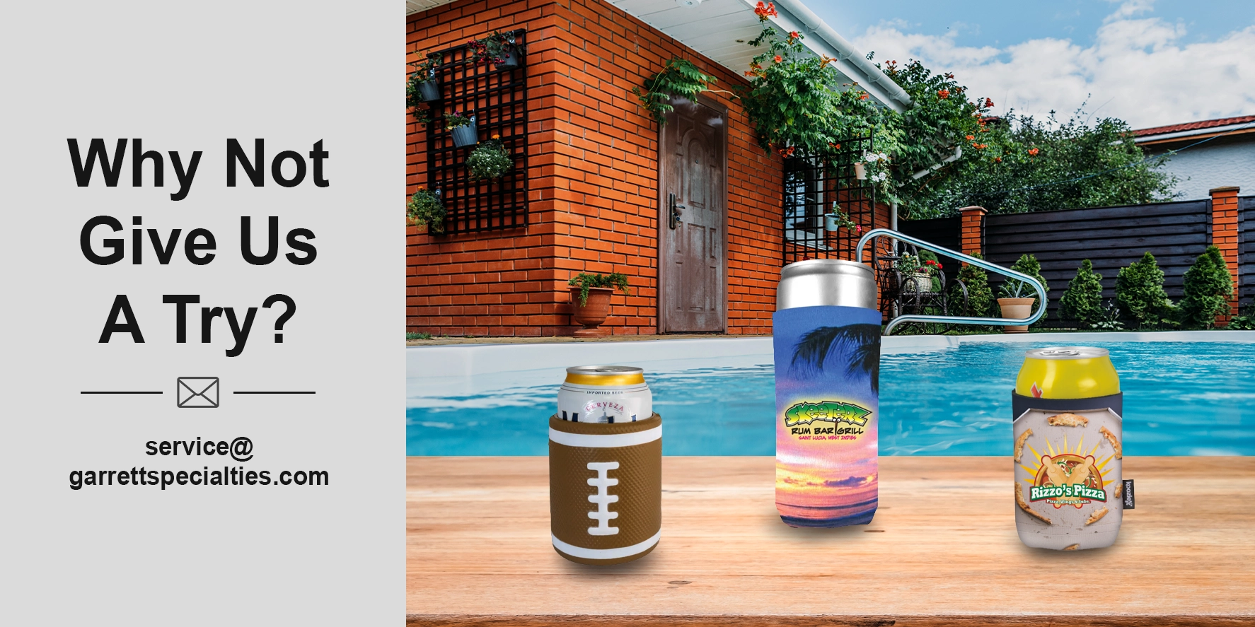 Custom koozies, coozies and can coolers personalized with business, school and organization logos for tailgates, sporting events, company picnics, festivals, trade shows and promotional giveaways