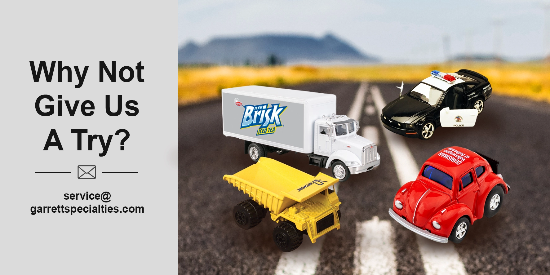 Custom die cast vehicles and promotional toy trucks and cars