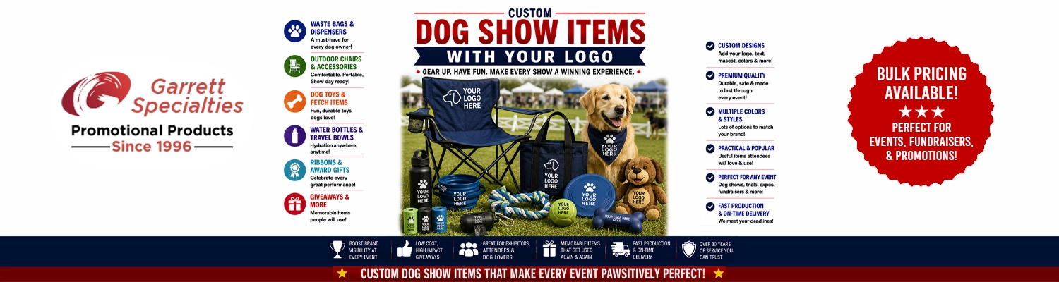 Custom dog show giveaways and pet promotional items printed with logo