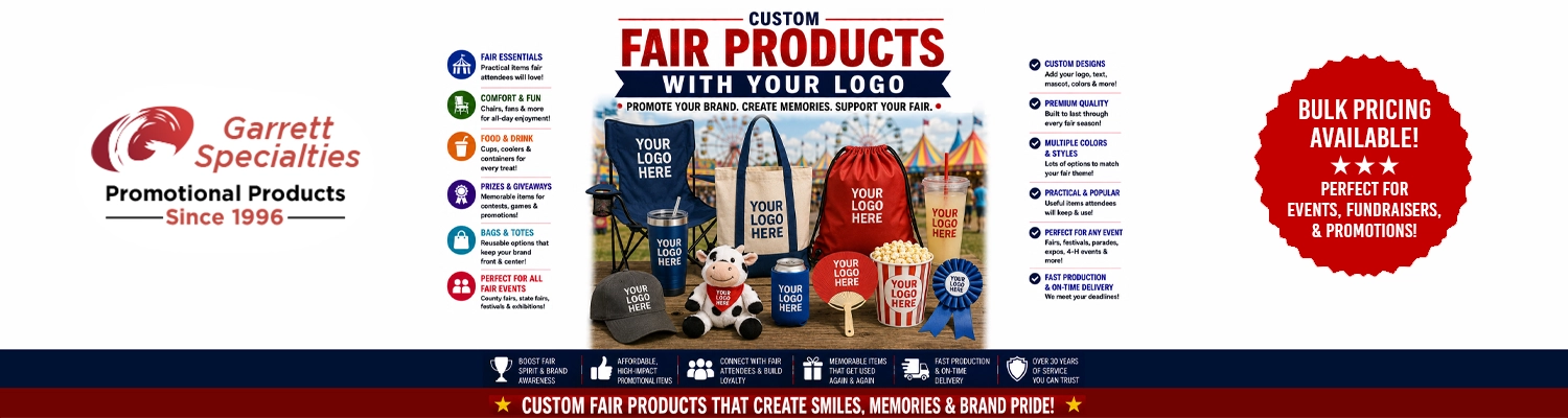 Custom fair giveaways and promotional festival supplies printed with logo