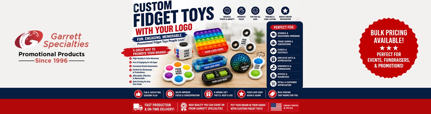 Custom fidget toys and spinners printed with corporate logo for trade show giveaways and stress relief