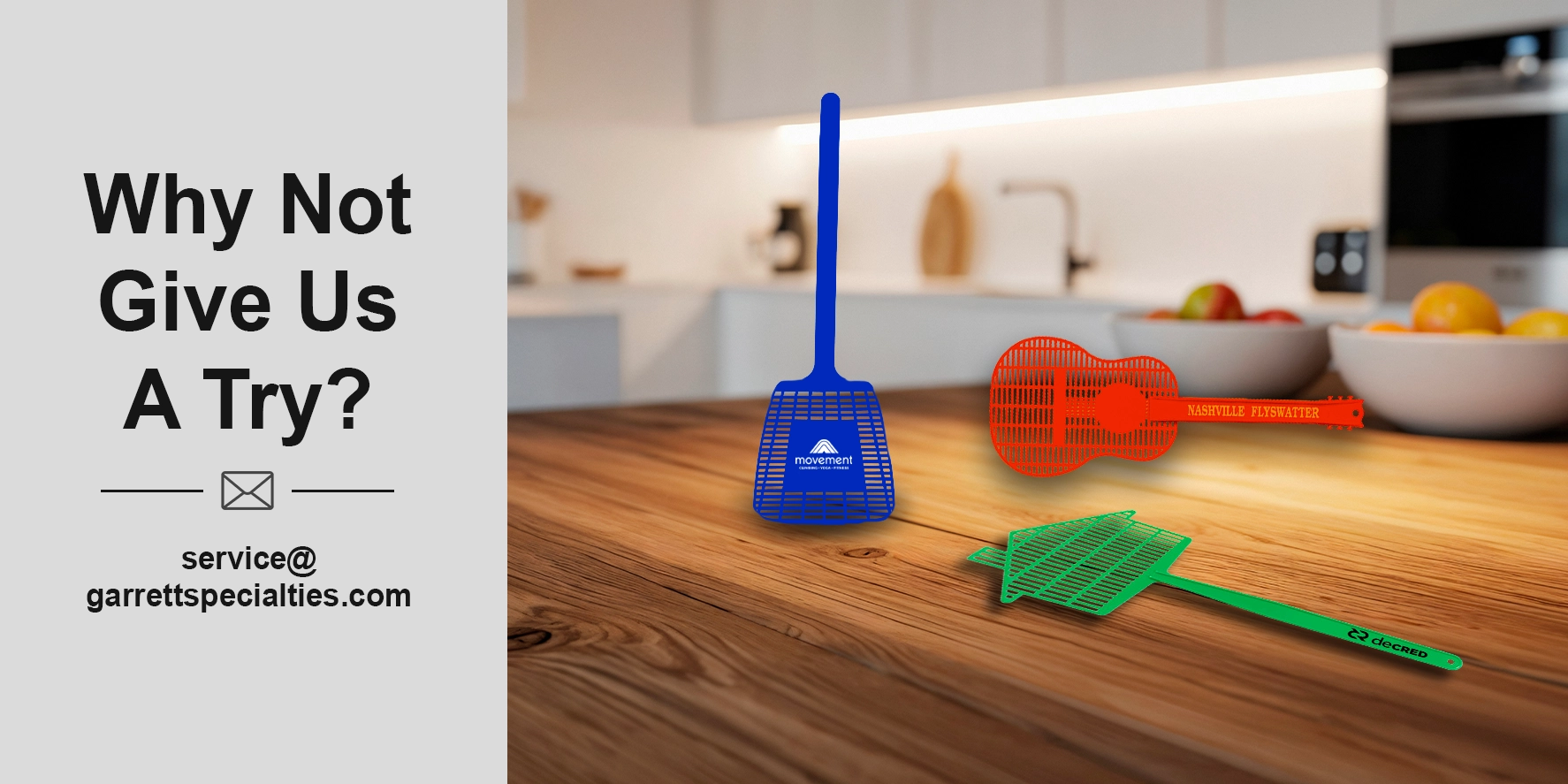 Custom Fly Swatters with Logo Shop custom and promotional fly swatters with your logo in a variety of shapes. Great for homes, businesses, BBQs, fairs, trade shows, and outdoor events.
