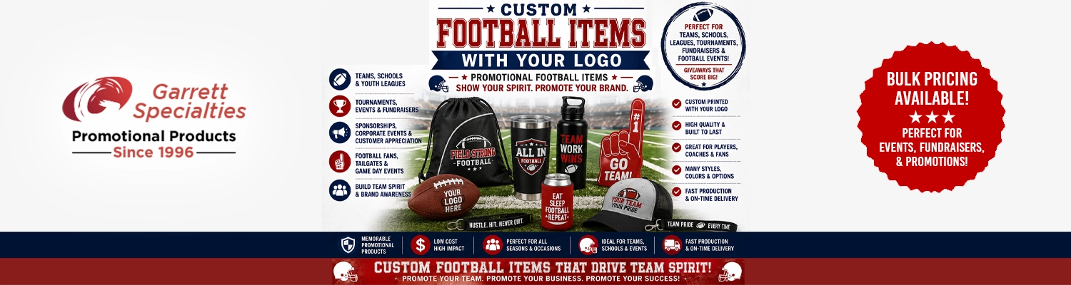 Custom football promotional items and tailgate giveaways printed with logo
