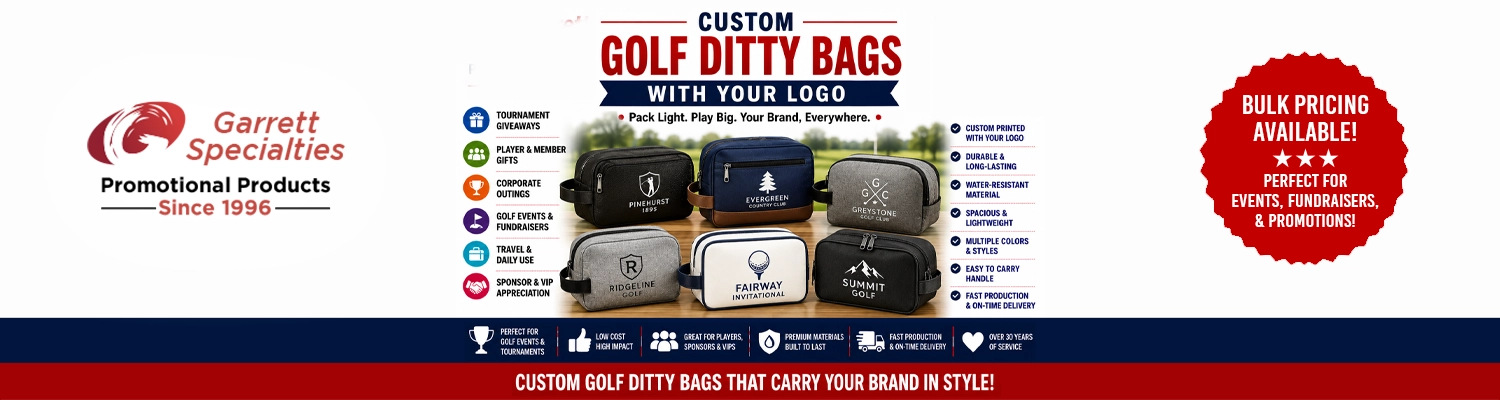 Custom golf ditty bags and valuables pouches printed with company logo