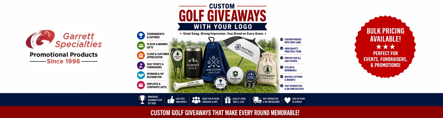 Custom promotional golf giveaways including tees ball markers and golf accessories