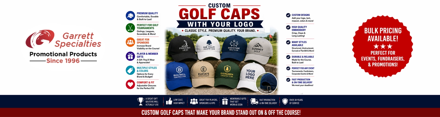 Custom embroidered golf hats and visors with corporate logo