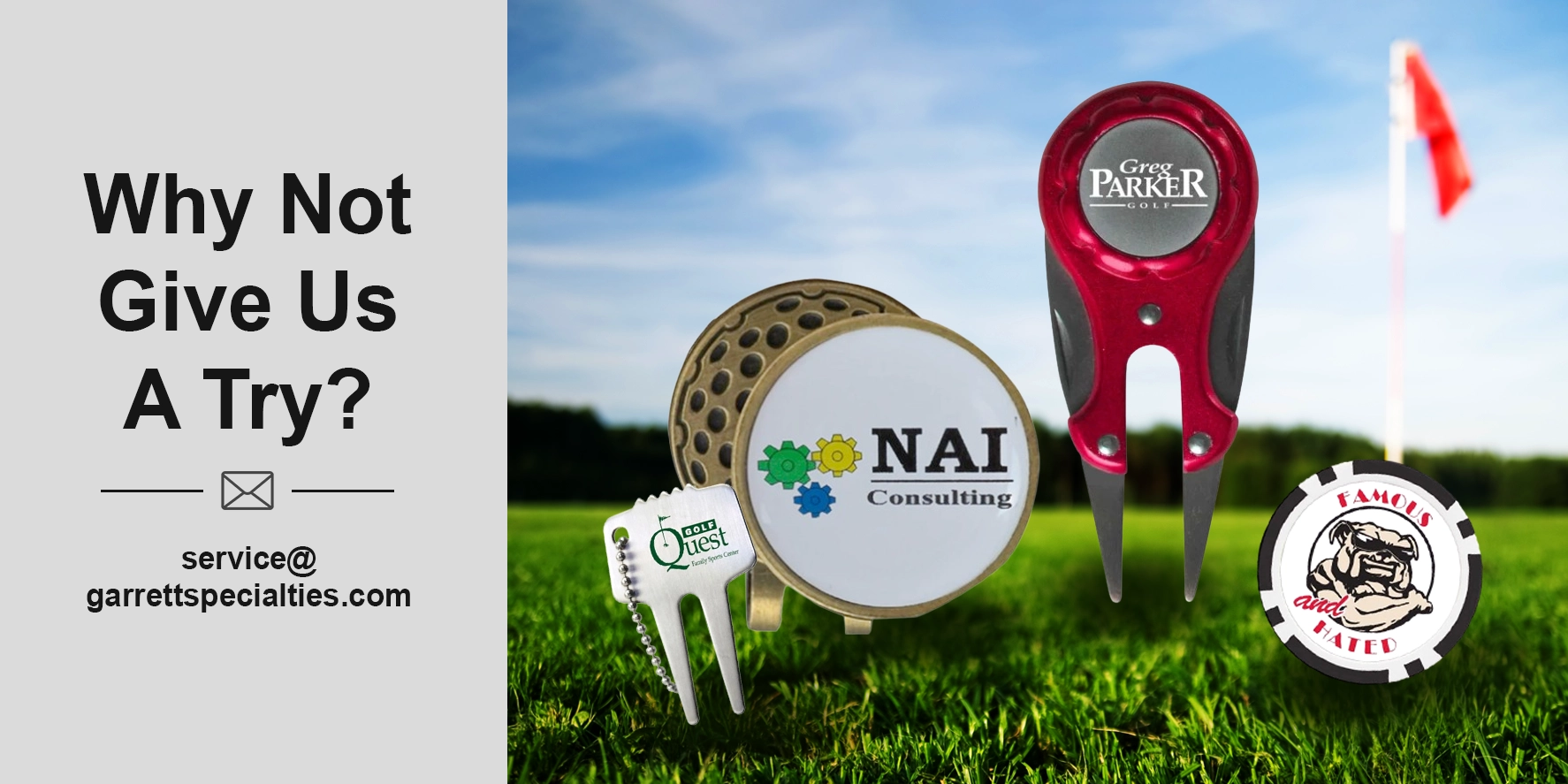 Custom golf ball markers and divot tools for tournaments and golf outings