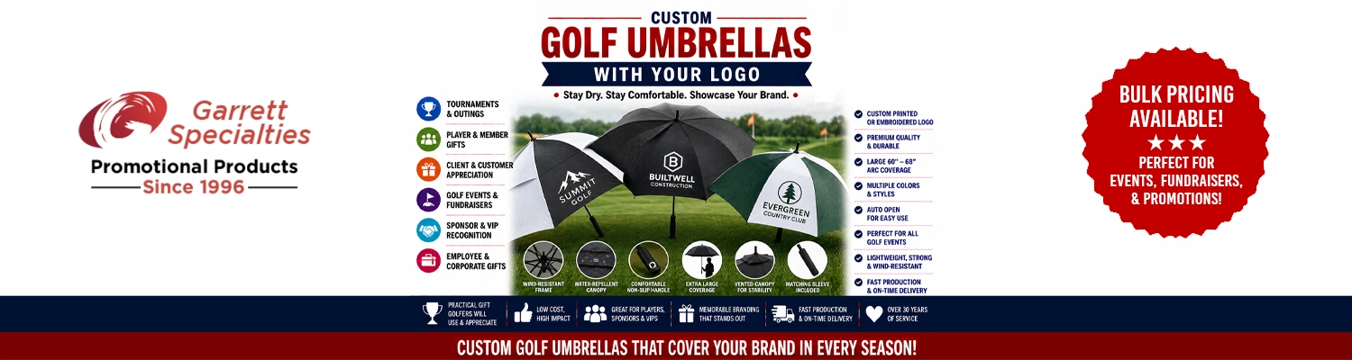 Custom promotional golf umbrellas printed with company logo