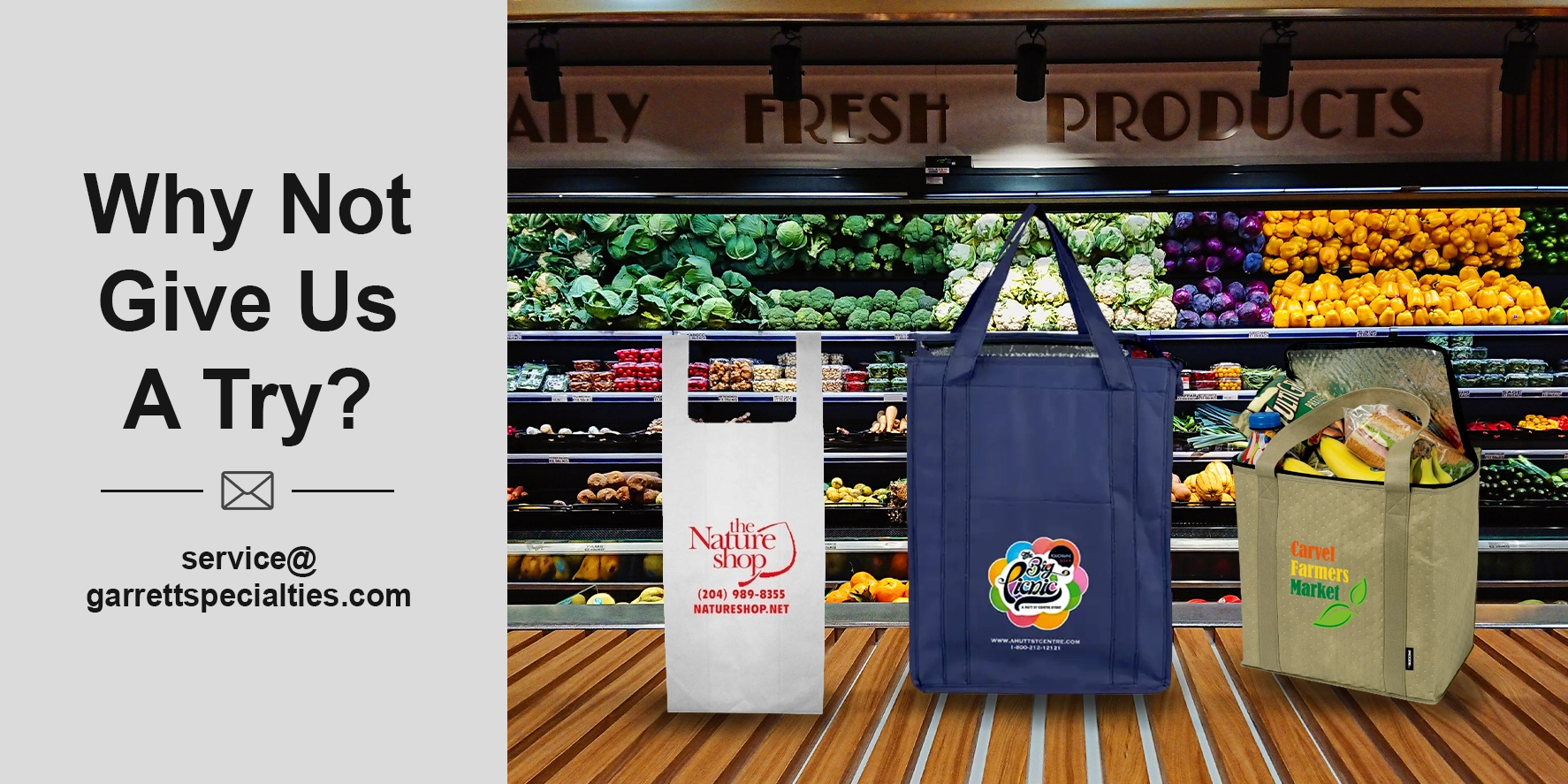 Custom Reusable Grocery Bags | Personalized Shopping Totes Custom reusable grocery bags and personalized shopping totes with company and store logos for supermarkets, farmers markets, retailers, trade shows and community events