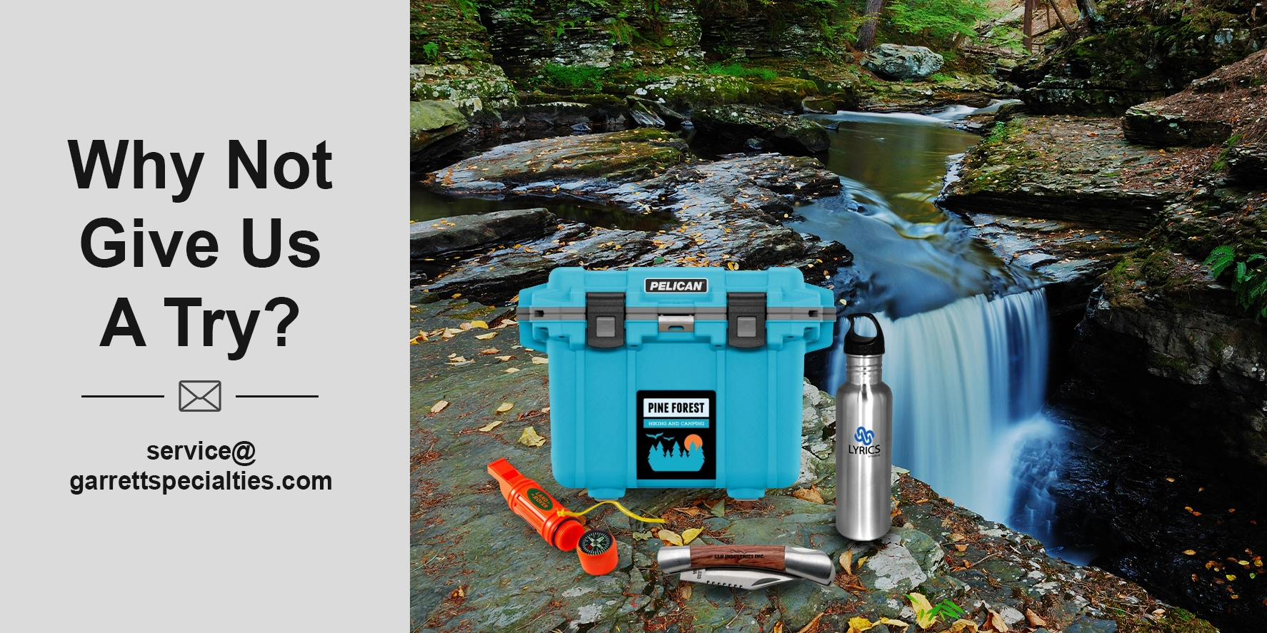 Popular Custom Outdoor Gear Get promotional camping and hiking gear to promote your brand. Camp chairs, coolers, pocket knives, thermos bottles available to imprint your logo