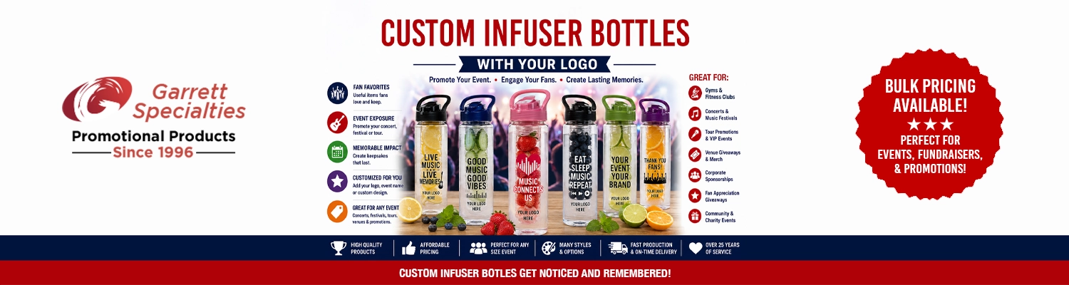 Custom fruit infuser water bottles for logo promotions and wellness programs