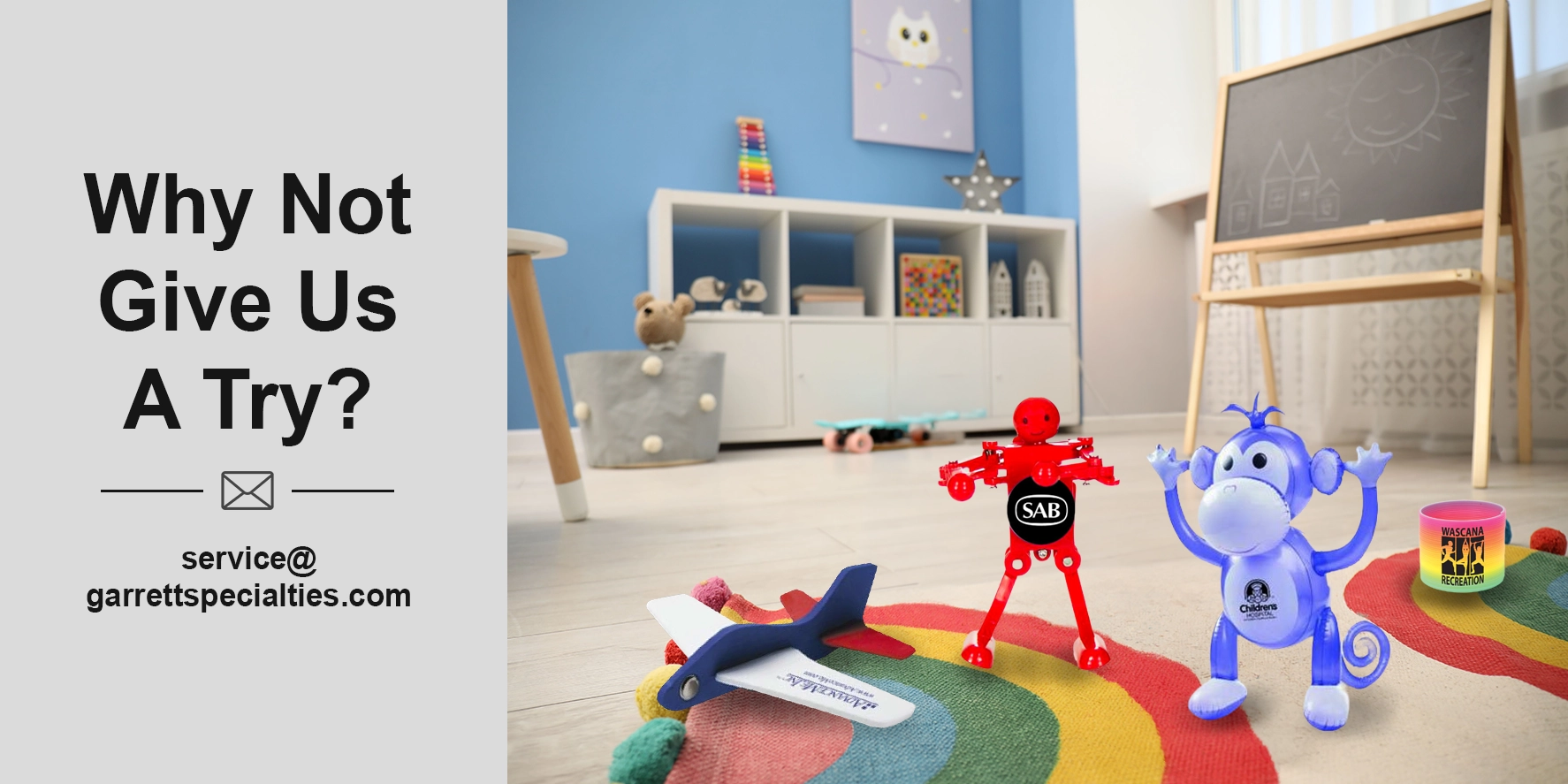 Kids Giveaways & Fun Toys Affordable Promotional Items Novelty Toys & Promotional Giveaways: Looking for fun, custom-branded toys and party favors? Choose from popular promotional items such as personalized fidget spinners, bouncing balls, coloring books, and other novelty giveaways.