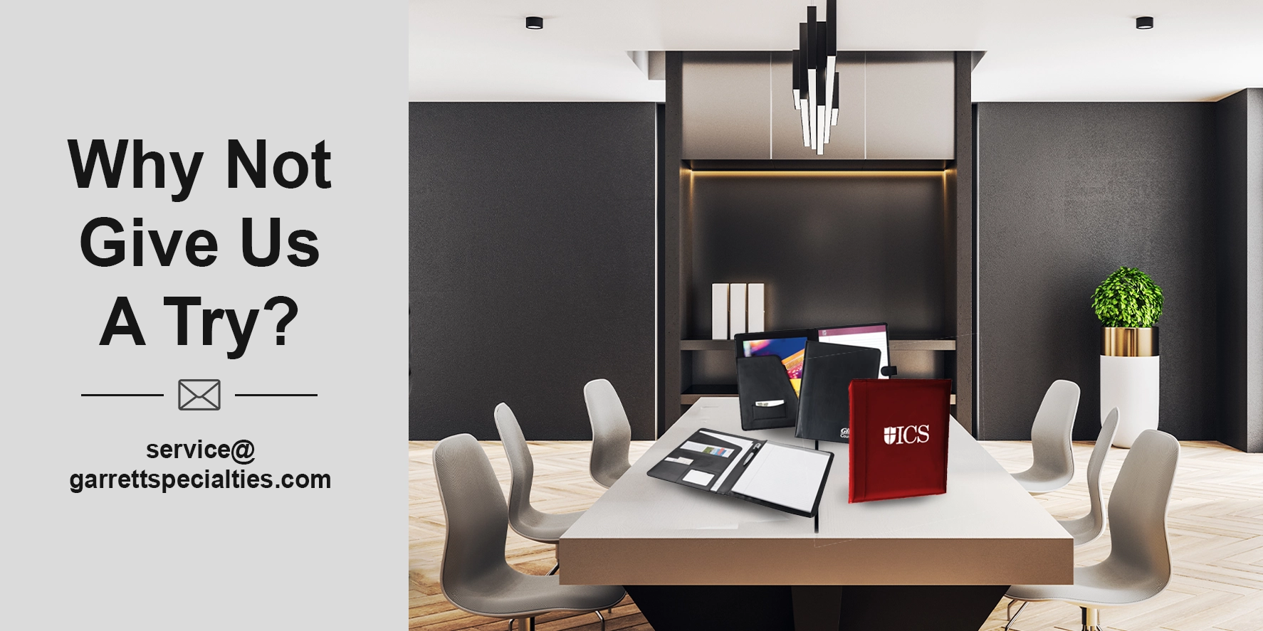 Custom leather portfolios, personalized padfolios, zippered document organizers and business binders with company logos for executive gifts, corporate meetings, conferences, attorney client presentations, wills and estate-planning documents from Garrett Specialties