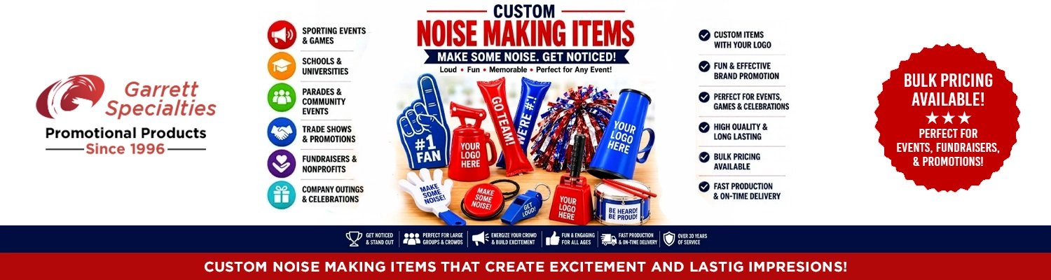 Custom noise making items and promotional stadium hand clappers printed with corporate logo