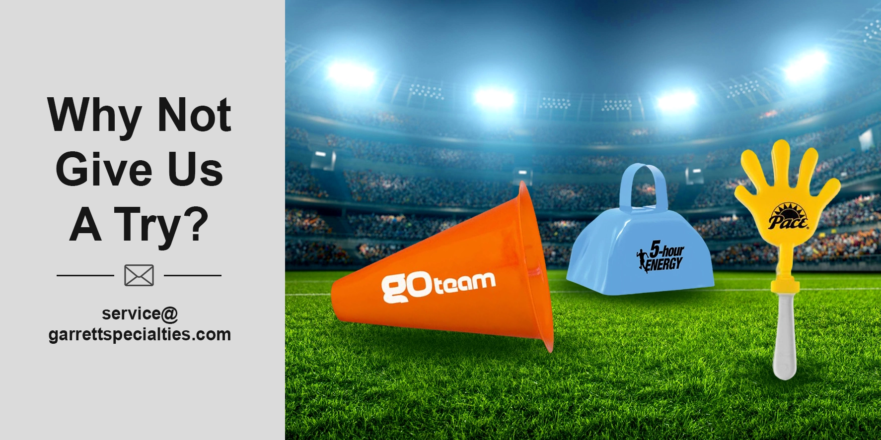 Promotional cowbells, hand clappers, whistles and cheering items