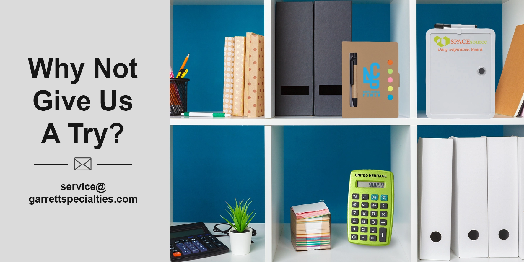 Promotional custom office essentials such on sticky notes, notebooks, Writing Instruments, journals, mousepads, pens, and calendars are items that your staff and customers can use daily