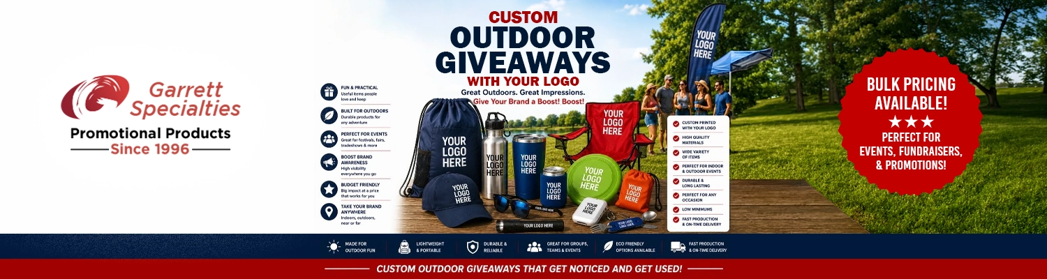 Custom outdoor giveaways and personalized promotional gear printed with logo