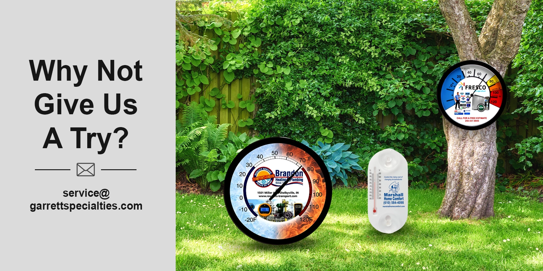Use Custom Thermometers for your Business or as Gifts Personalized outdoor thermometers are available in decorative cast-aluminum home styles or bulk promotional designs for businesses and gift