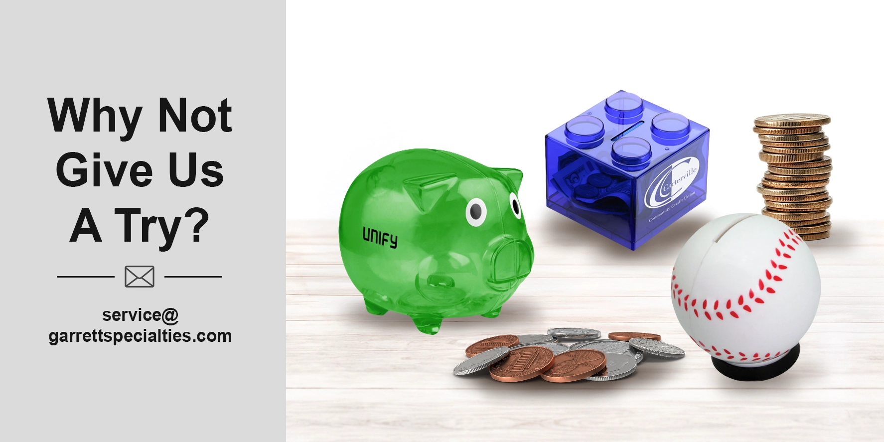 Promotional coin banks and savings-themed giveaways